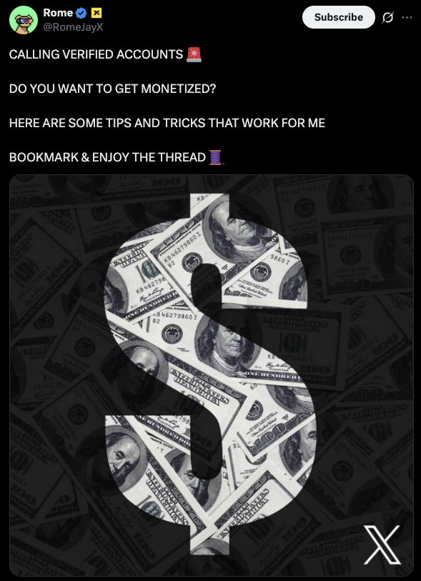 X Post about monetization tips